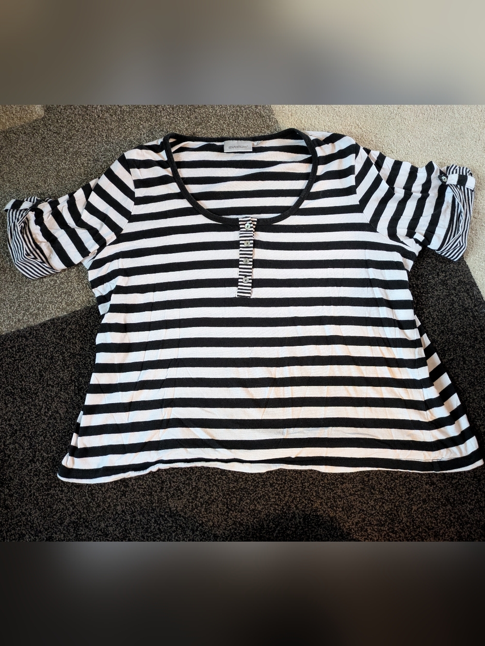Avenue Black And White Striped Shirt